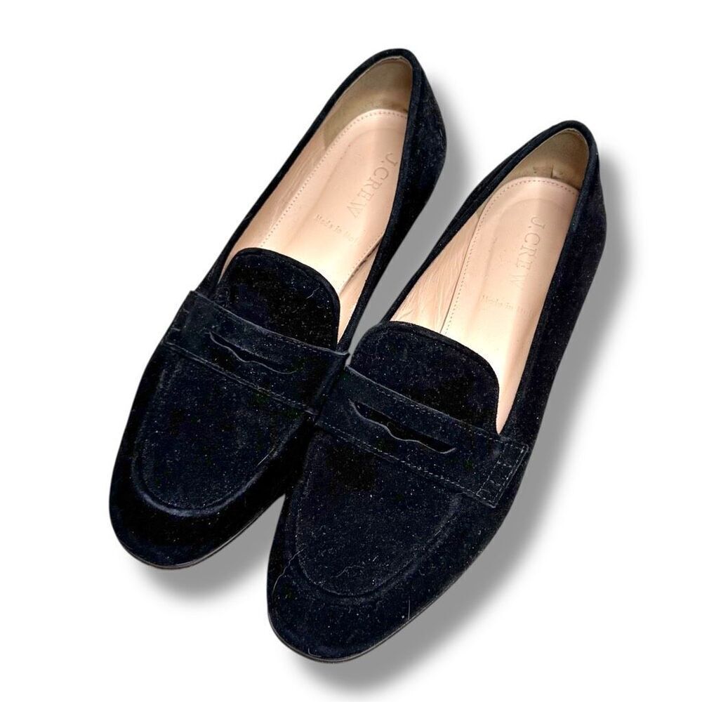 J. Crew Charlie Penny Loafers in Luxe Black Suede Italian Made Women’s Size 6.5